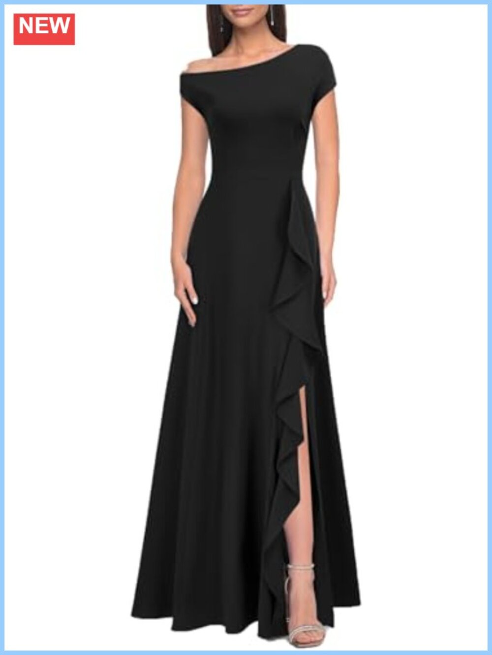 One Shoulder Ruffle Formal Cocktail Dress Split High Waist Long Party
